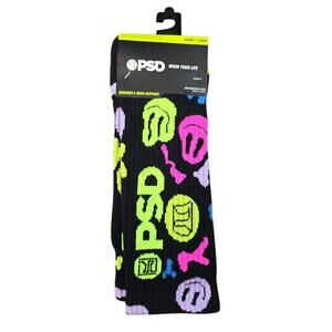 PSD Men's Graphic Crew Socks Size 6-12.5 Funny Smile Novelty Athletic Mid-Calf